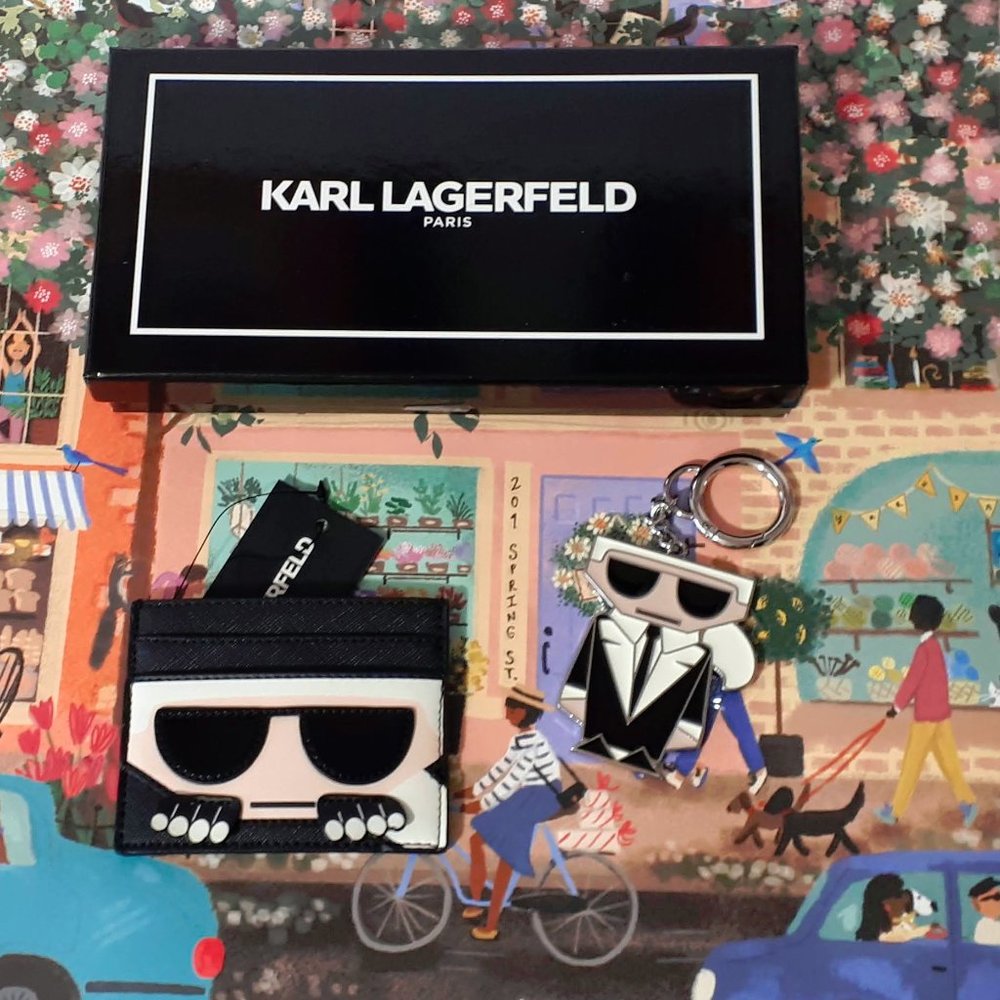Karl Lagerfeld "Karl" black faux leather card case & keychain bundle
